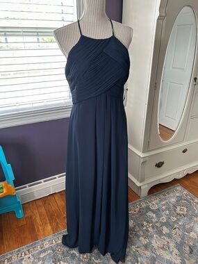 Navy Halter Pleated Maxi Dress
